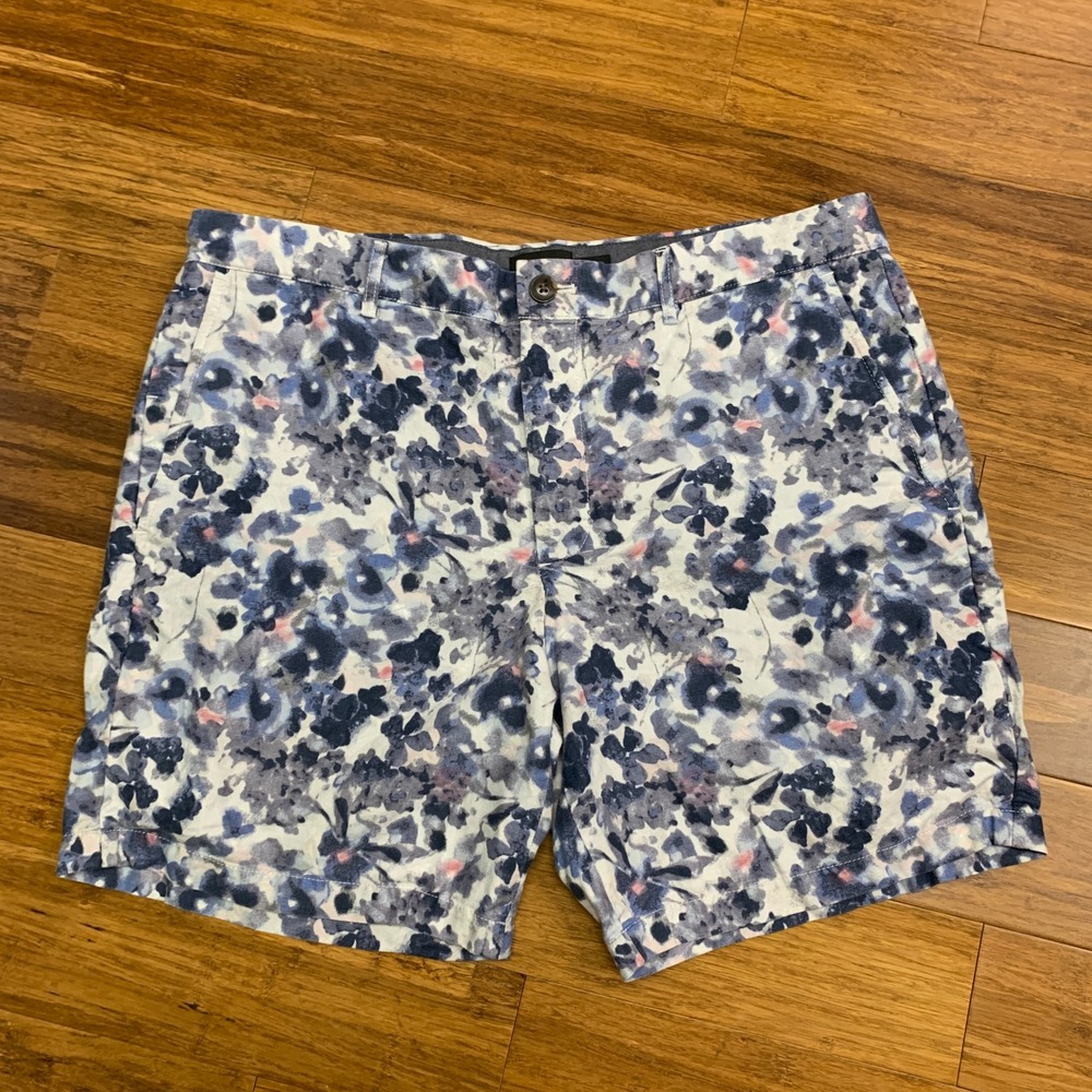 Club Monaco Baxter Fit Floral‎ Print Linen Blend Shorts Men's Size 33 Summer